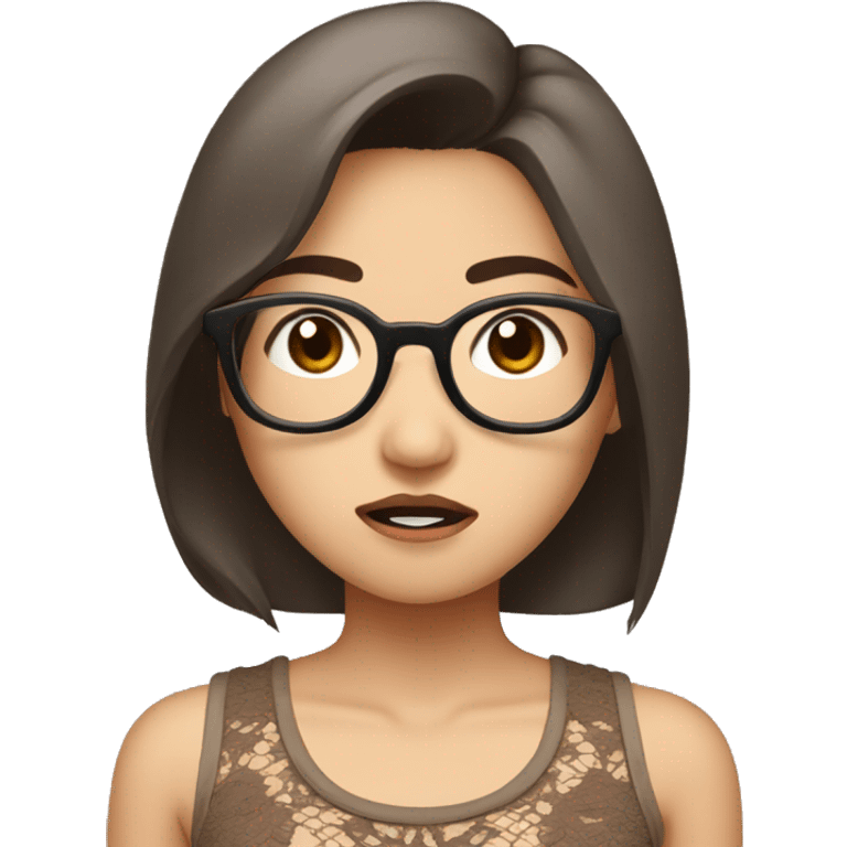 asian girl with brown wolfcut hair and glasses with brown lace tanktop shocked emoji