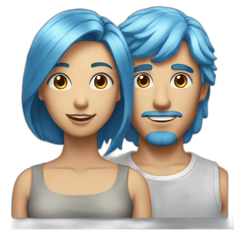 Tall male with blonde eyes and blue hair with short brunette girl with long hair emoji