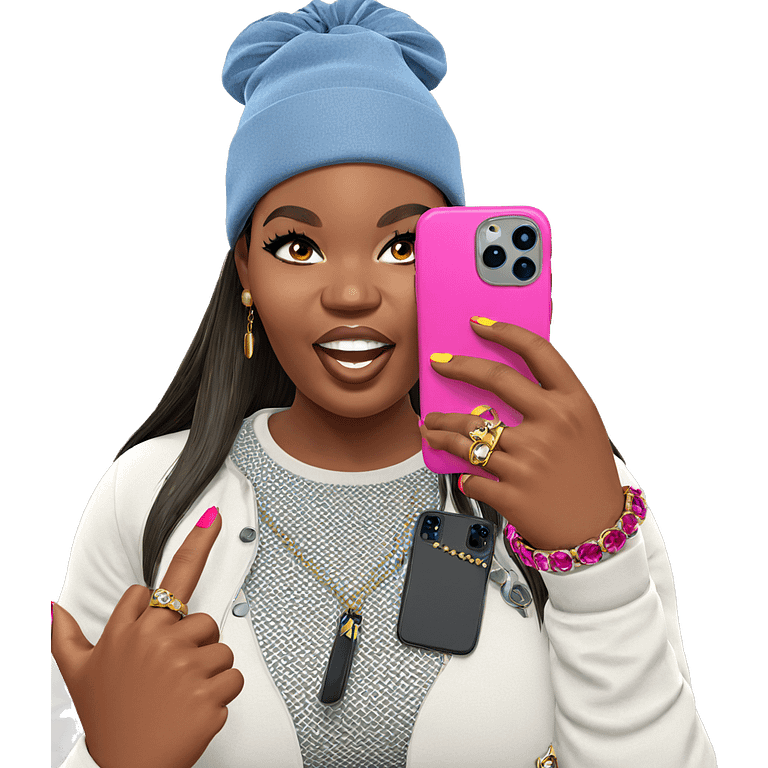 girl with phone and jewelry emoji