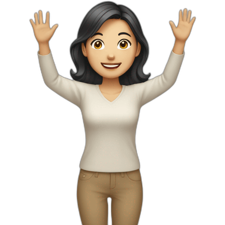 asian young woman waving smiling emoji