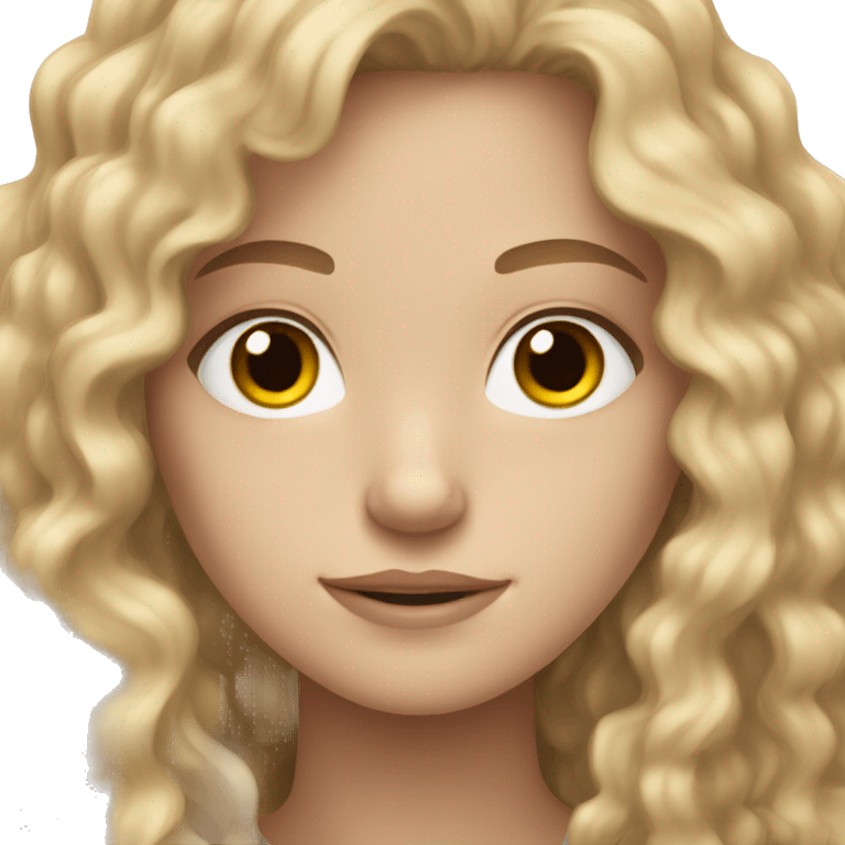 White pale Teen with brown blonde long curly hair and brown eyes  emoji