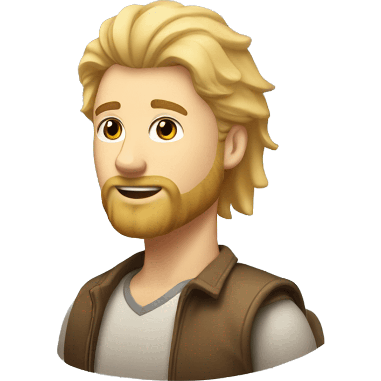 blond man with beard and mullet hair with sweet light brown doodle next to him emoji