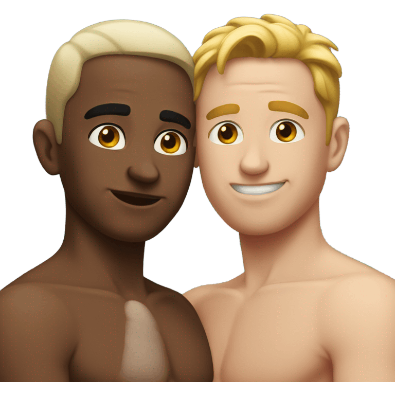 Two white men tenderly embracing no shirts emoji