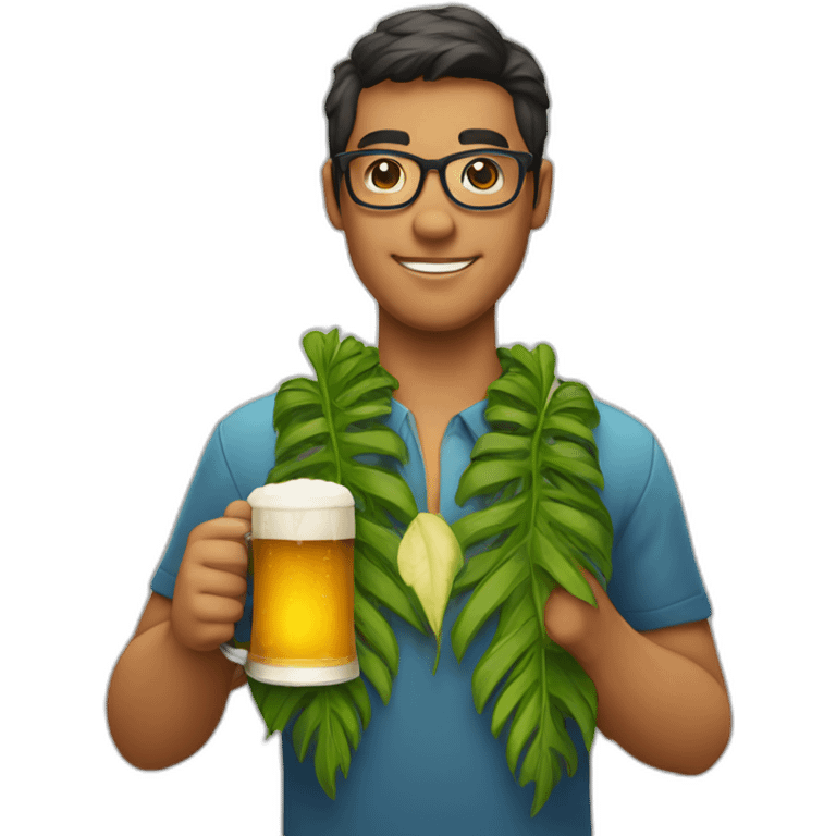 person wearing glasses alohashirt is holding beer emoji