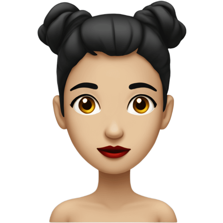 Girl with black cheeks while facing to the left with a pointy nose with black hair and red lips emoji