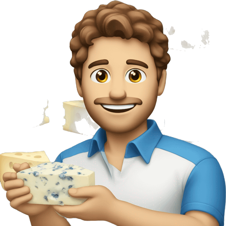 brown hair man eating blue cheese with sweet smile emoji