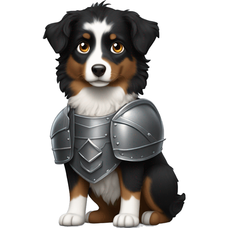 Small black australian shepherd dog with armor emoji