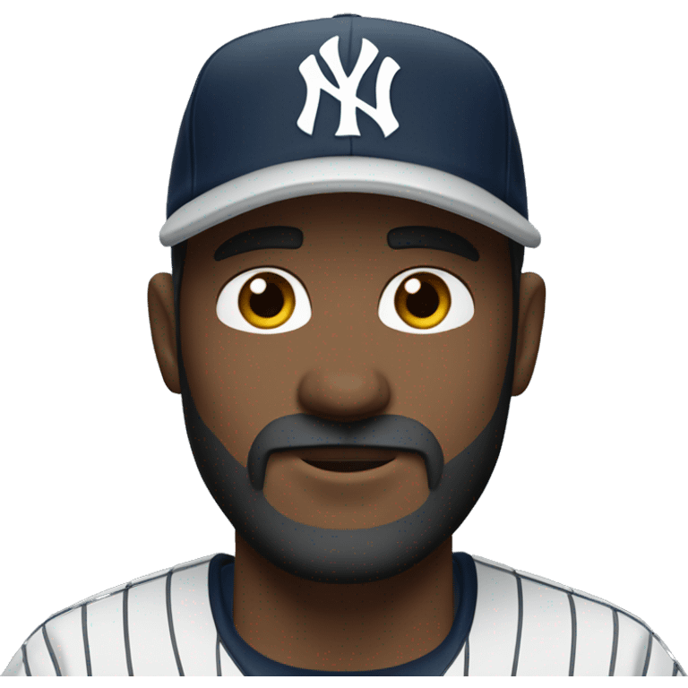 white guy with a brown beard, blue eyes and a New York Yankees hat on backwards. emoji