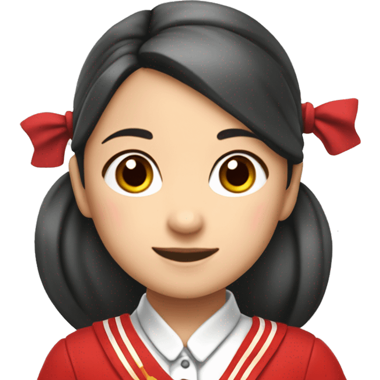 A seven-year-old adorable little girl with two ponytails, wearing a red school uniform and a red scarf,chinese

 emoji