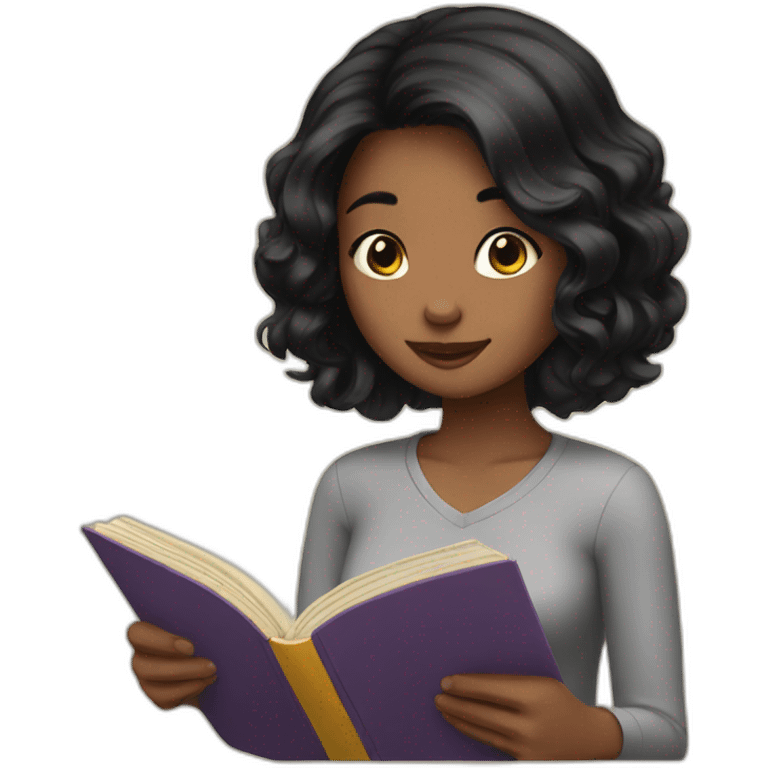 Girl reading with black hair emoji