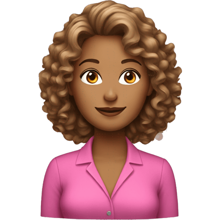 Woman Real estate agent pink shirt curly hair emoji