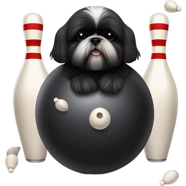 All Black shih tzu bowling, bowling ball and pins emoji