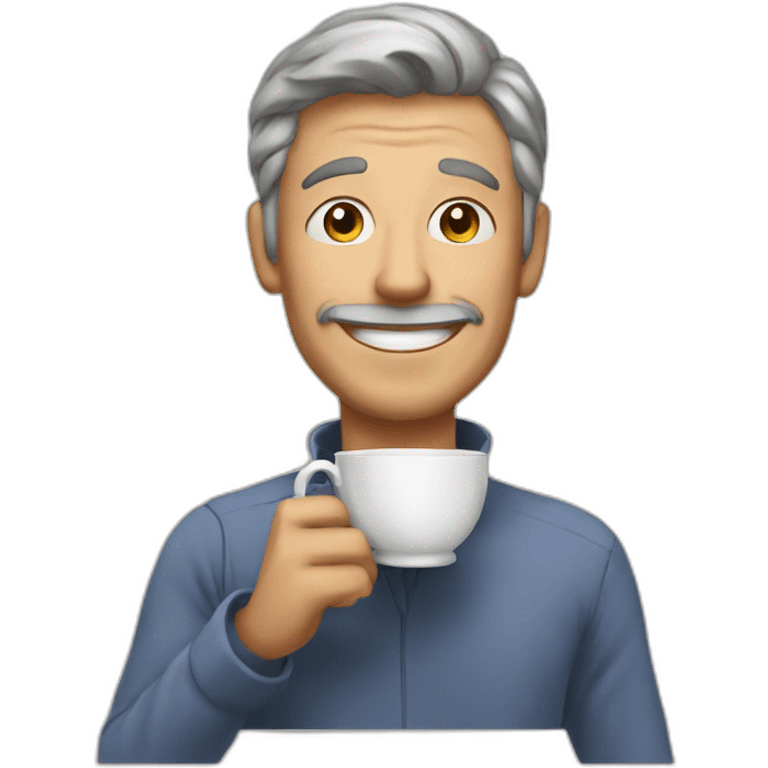 a man happy to drink a cup of tea emoji