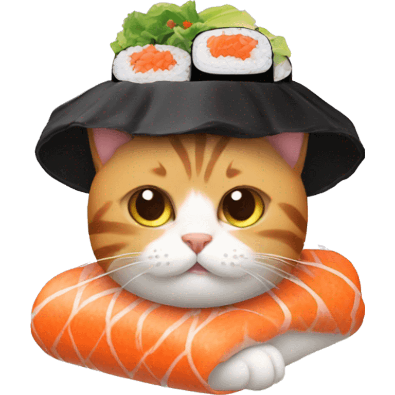 cat wearing sushi as a hat emoji