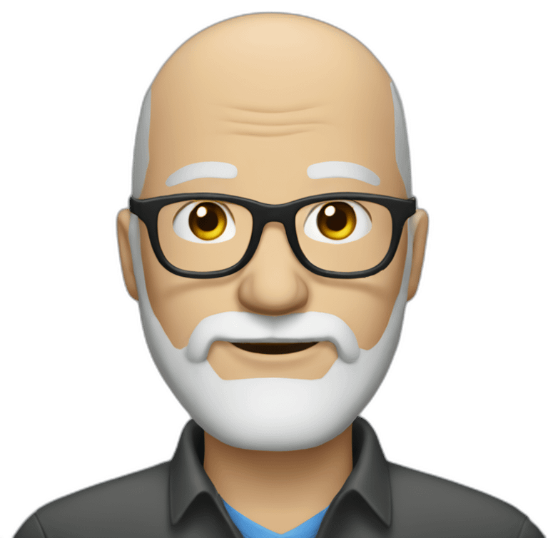 Bald slightly older guy with blue eyes and dark grey beard and glasses emoji