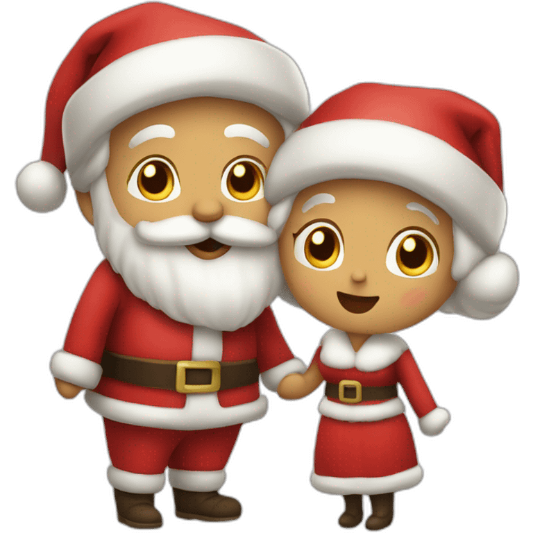 full body santa and mrs. claus kiss hug emoji