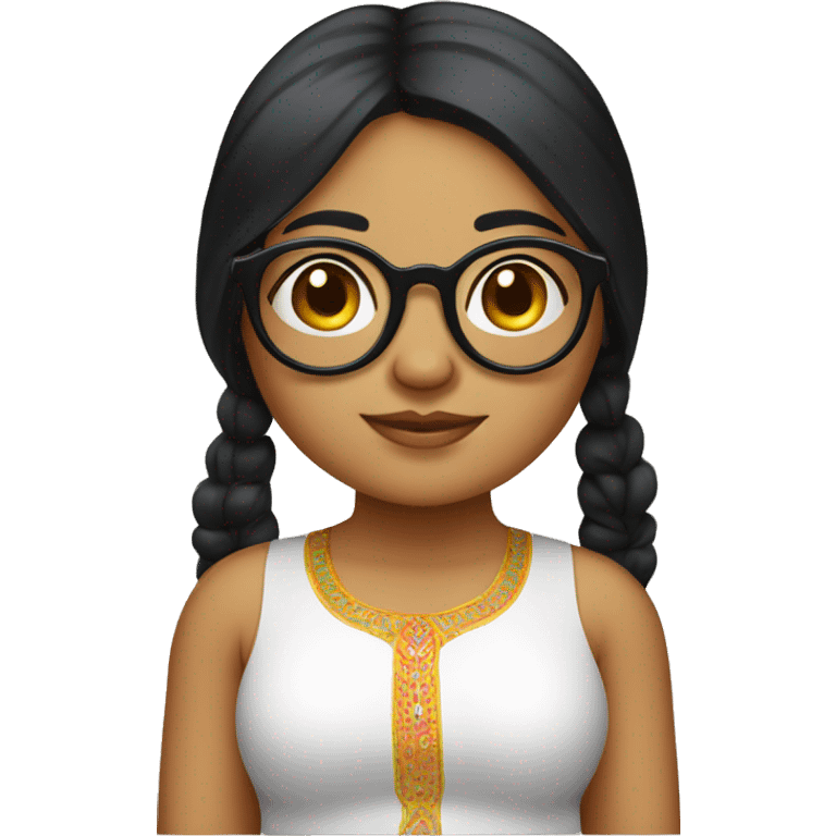 indian fair chubby girl with black cury hair and round specs emoji