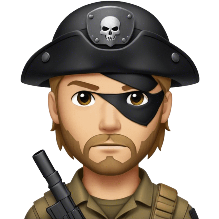 A rugged mercenary with stubble, black tactical gear, and an eye patch with a faint scar beneath. emoji