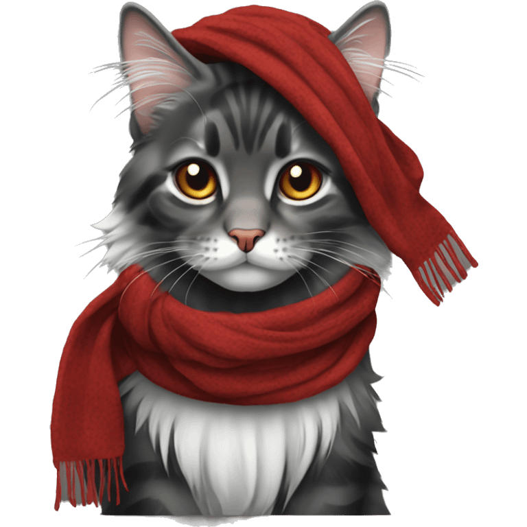 Main Coon cat black grey red with scarf emoji