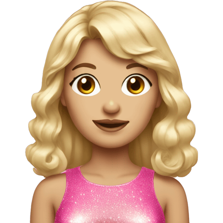 blonde girl with bangs in sparkly pink mini dress emoji