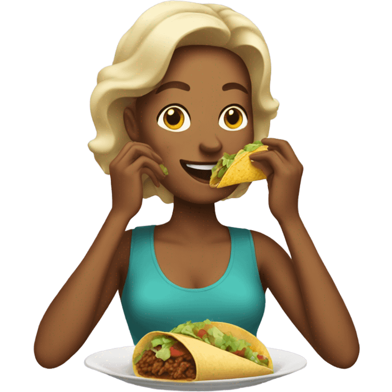 woman eating a taco and smiling emoji