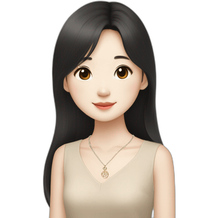 cute singaporean-chinese girl in Muji beige dress with straight long black hair and van cleef clover necklace emoji