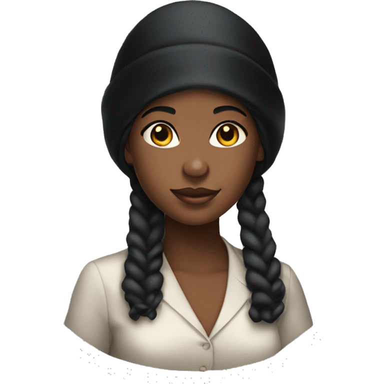 black girl wearing a black satin hair bonnet emoji