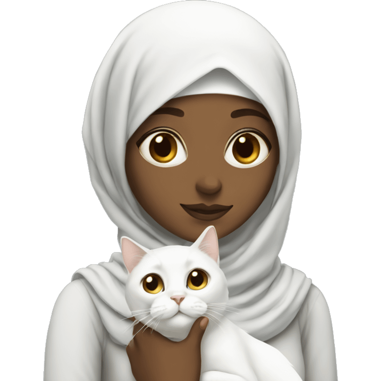 hijab girl with white cat  emoji