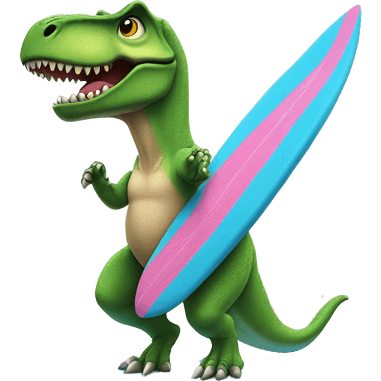 T-Rex wearing a tutu on a surfboard. emoji