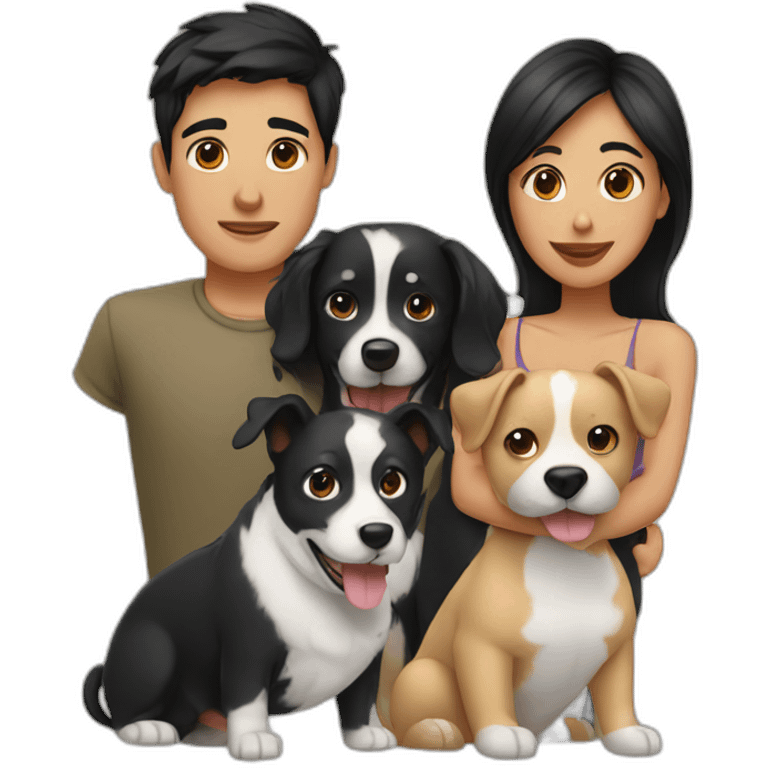 couple heads with black hair and two dogs emoji