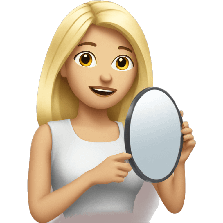 blond woman looking with the mirror in the hand  emoji