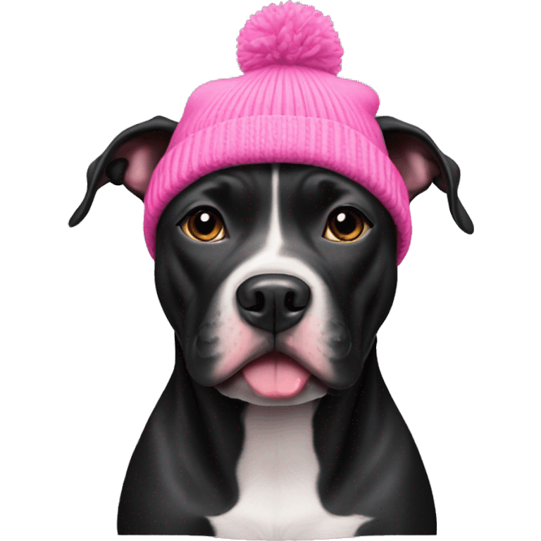 Black pitbull with pink beanie emoji