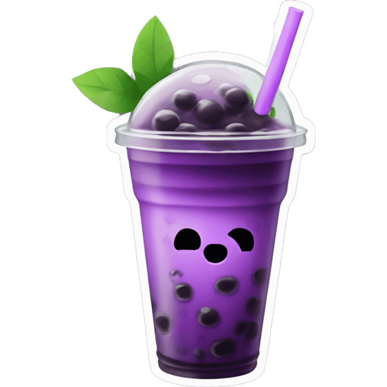 Purple boba tea with flat lit and green straw emoji