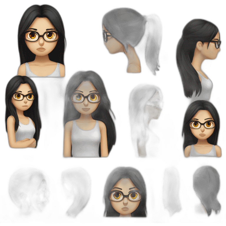 girl-glasses-anger-black straight hair-wirte skins-dark eyes-smal eyes emoji