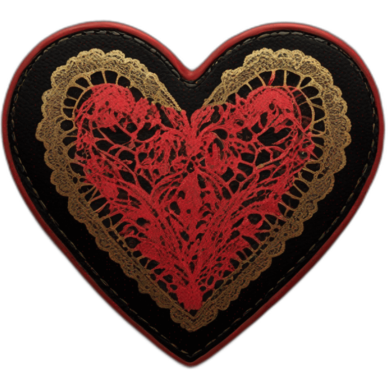 red lace on black leather heart with gold border emoji