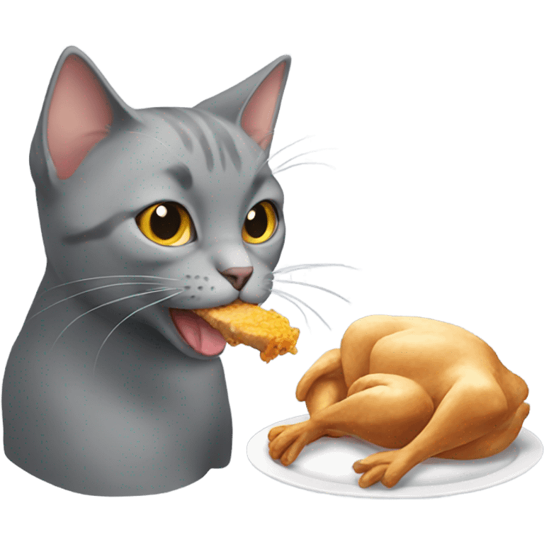 Grey cat eating chicken  emoji