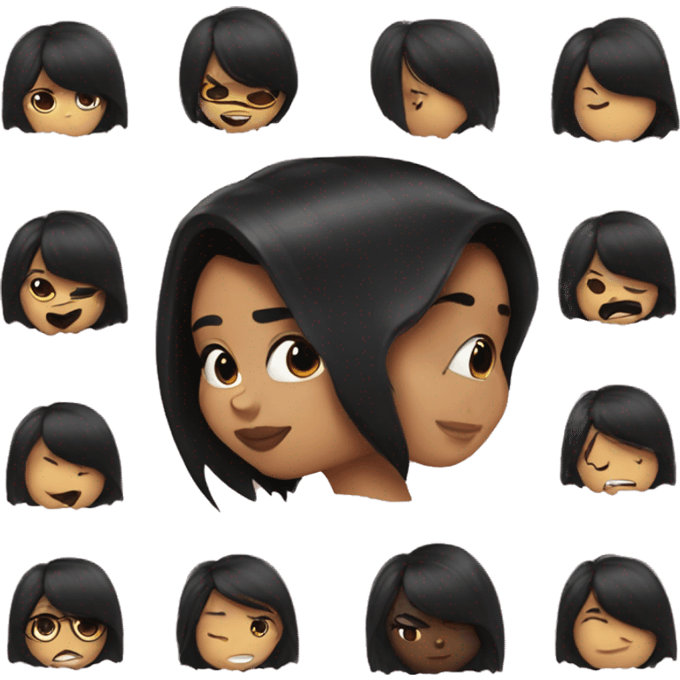 A girl with with black hair kissing batman emoji