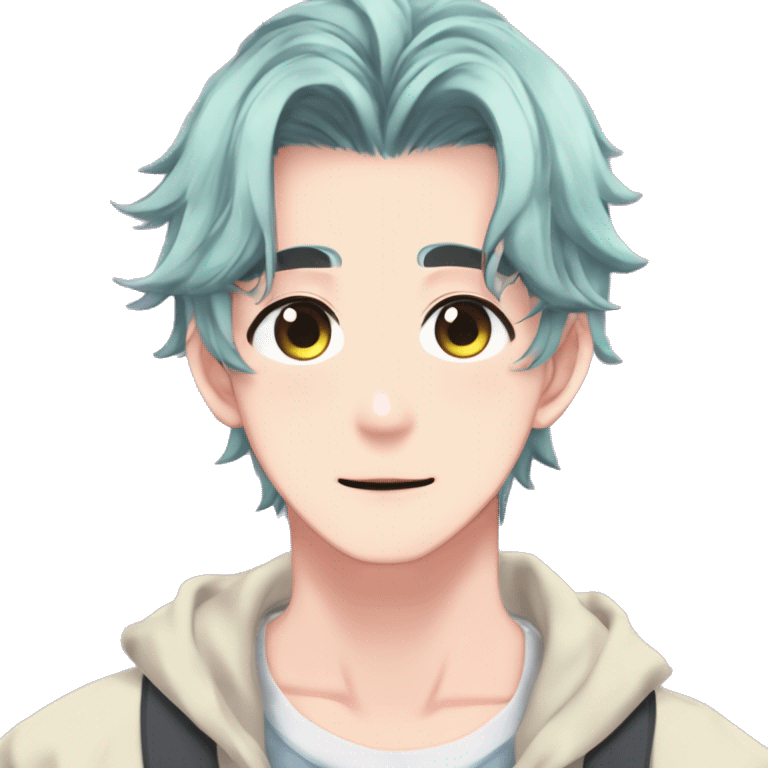 Gorgeous romantic hot attractive anime style modern anime shojo guy with pretty ponytail hair and colorful eyes and blushing face aesthetic trending style  pastelcore cottagecore kawaiicore emoji