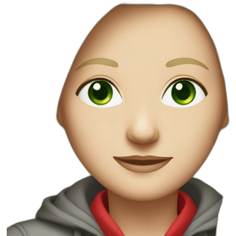 28 old women, white skin, long straight blond hair, green eyes, red shirt in a gray jacket emoji