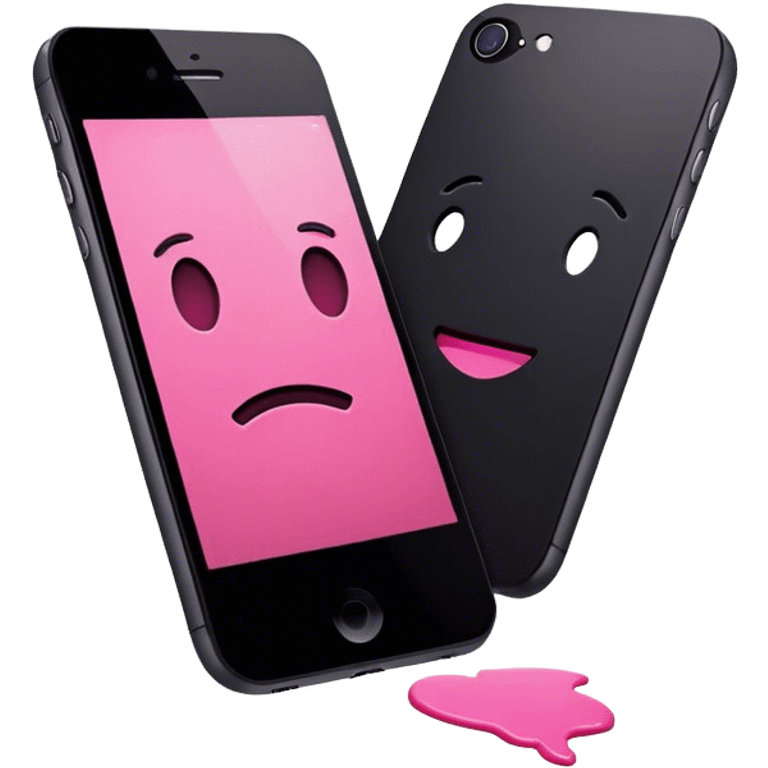 iphone emoji. No face. black screen. pink painted emoji