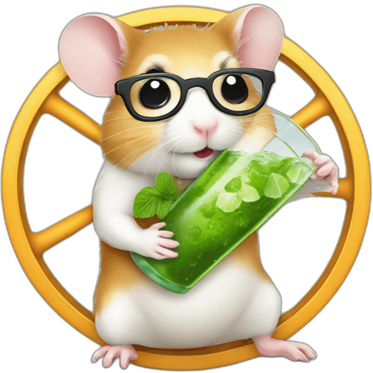 hamster with glasses on a wheel drinking mojito emoji