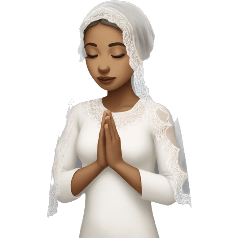 Light skin girl praying with eyes closed and lace white veil  emoji