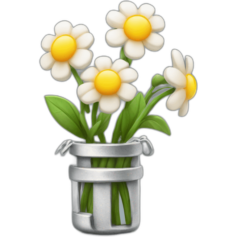 Blooming flowers wrapped around silver metal bar emoji