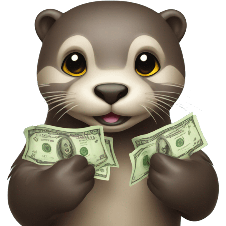 otter emoji looking straight holding money emoji