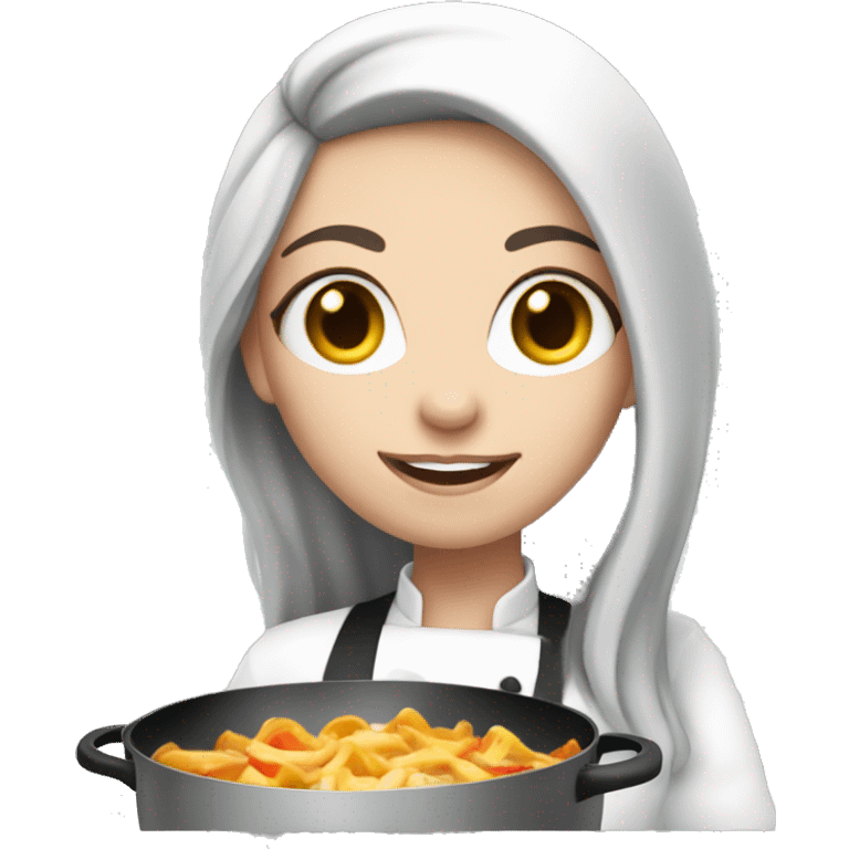 Pale girl with long black hair cooking  emoji