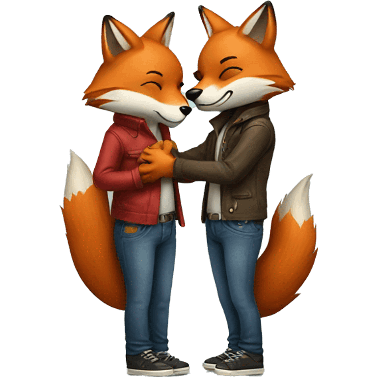 Two Fox kissing with a heart above their jeans emoji