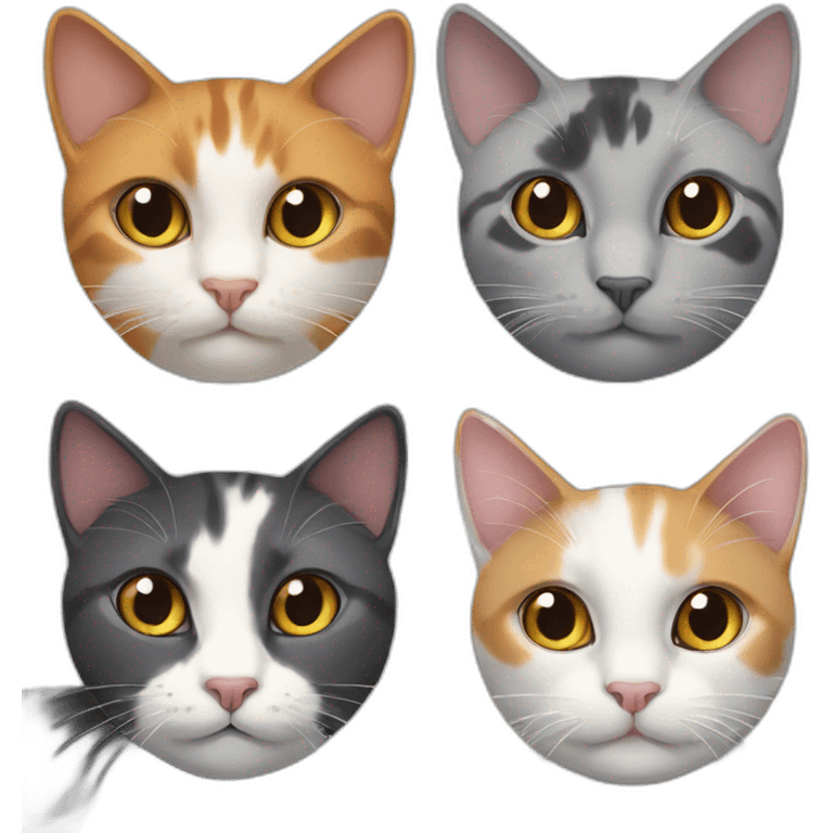 Two calico cat and two grey cat emoji