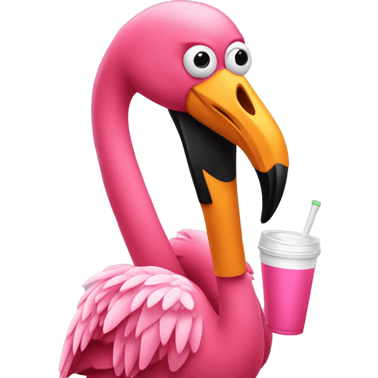 pink flamingo holding a solo cup emoji