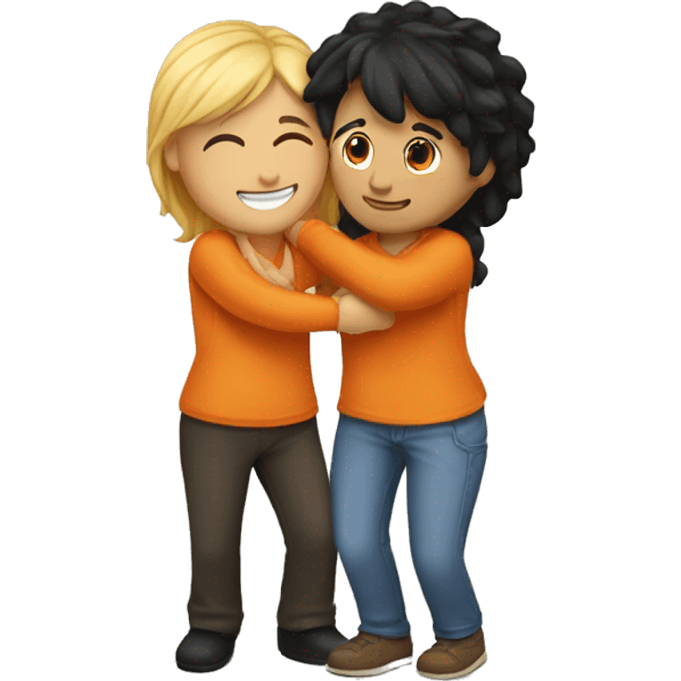 couple hug with warm smiles. The Girl have black hair und the man blond/orange hair emoji