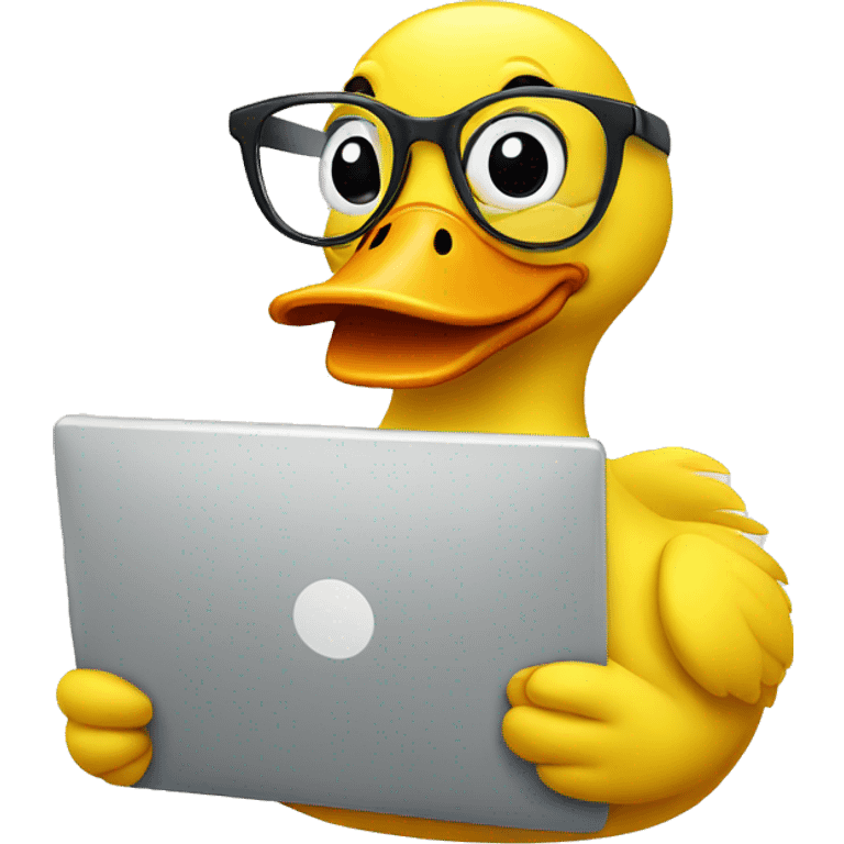 A yellow duck with glasses and a computer  emoji